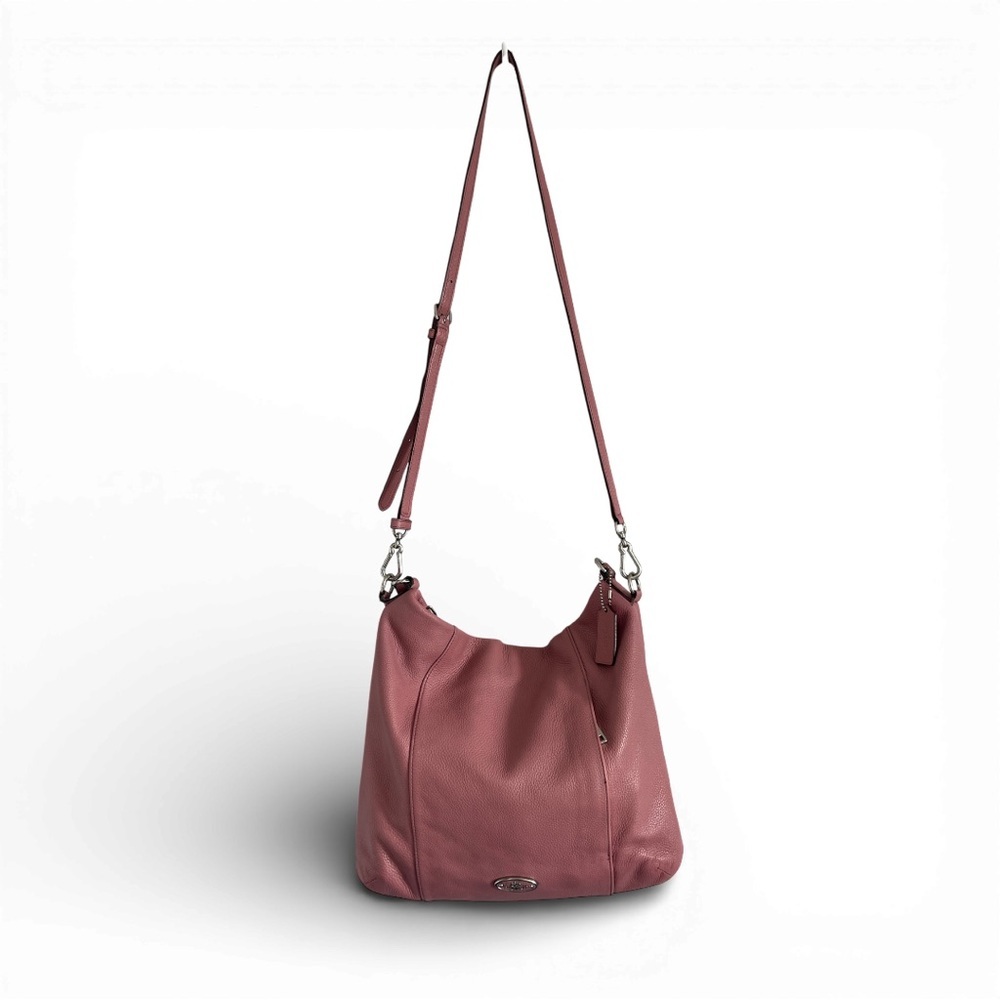Coach Pebbled Leather Pink Convertible Hobo Shoulder Bag Crossbody Purse